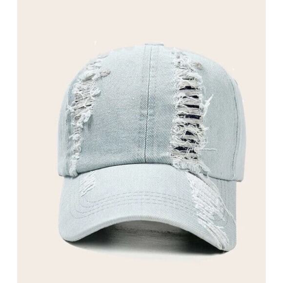 Denim Baseball Cap Distressed Ripped Hat Adjustable One Size Women Men - Picture 1 of 3